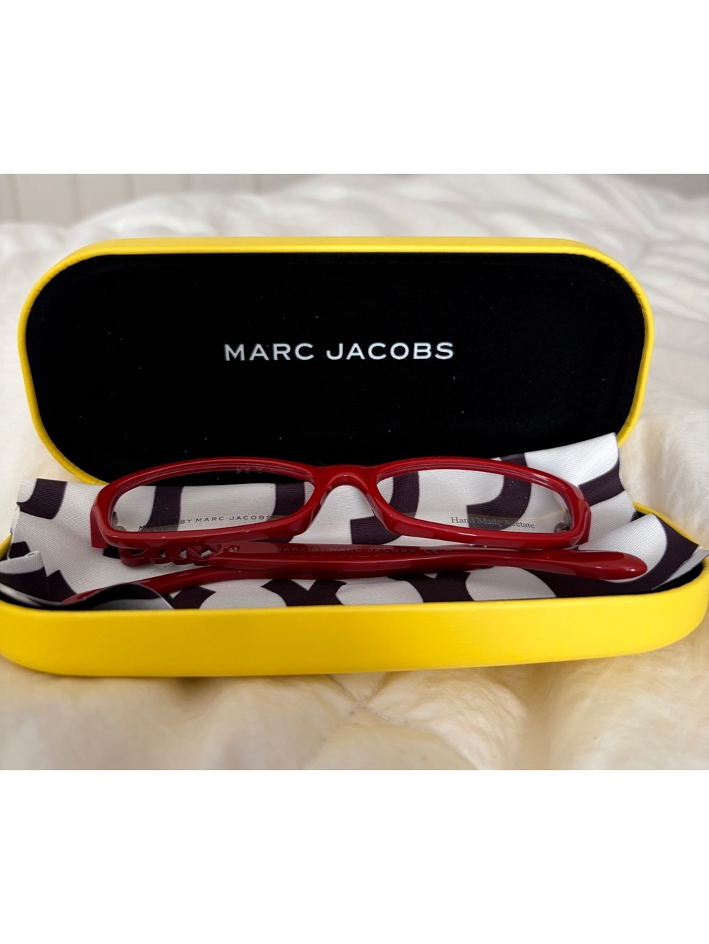 Marc Jacobs Red Rectangular Eyeglasses with Yellow Hard Case